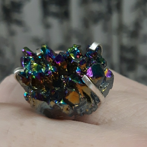 New Titanium Druzy 925 Silver Ring. - Picture 4 of 8
